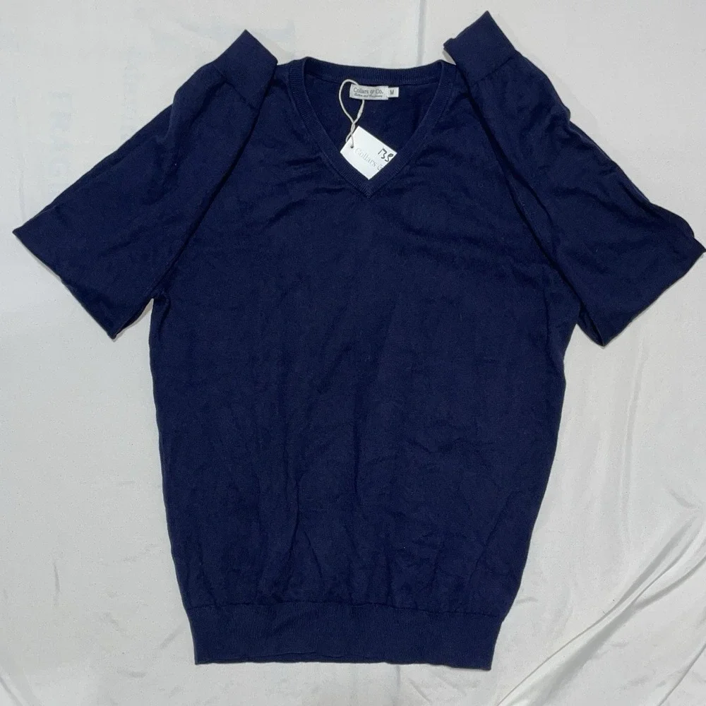 Collars and Co Luxury Touch Cotton Cashmere V-Neck Sweater Navy Mens M